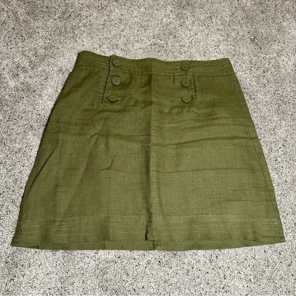 Max Studio 100% Linen Mini Skirt, Sailor Button Detail, Green - Womens Sz 2